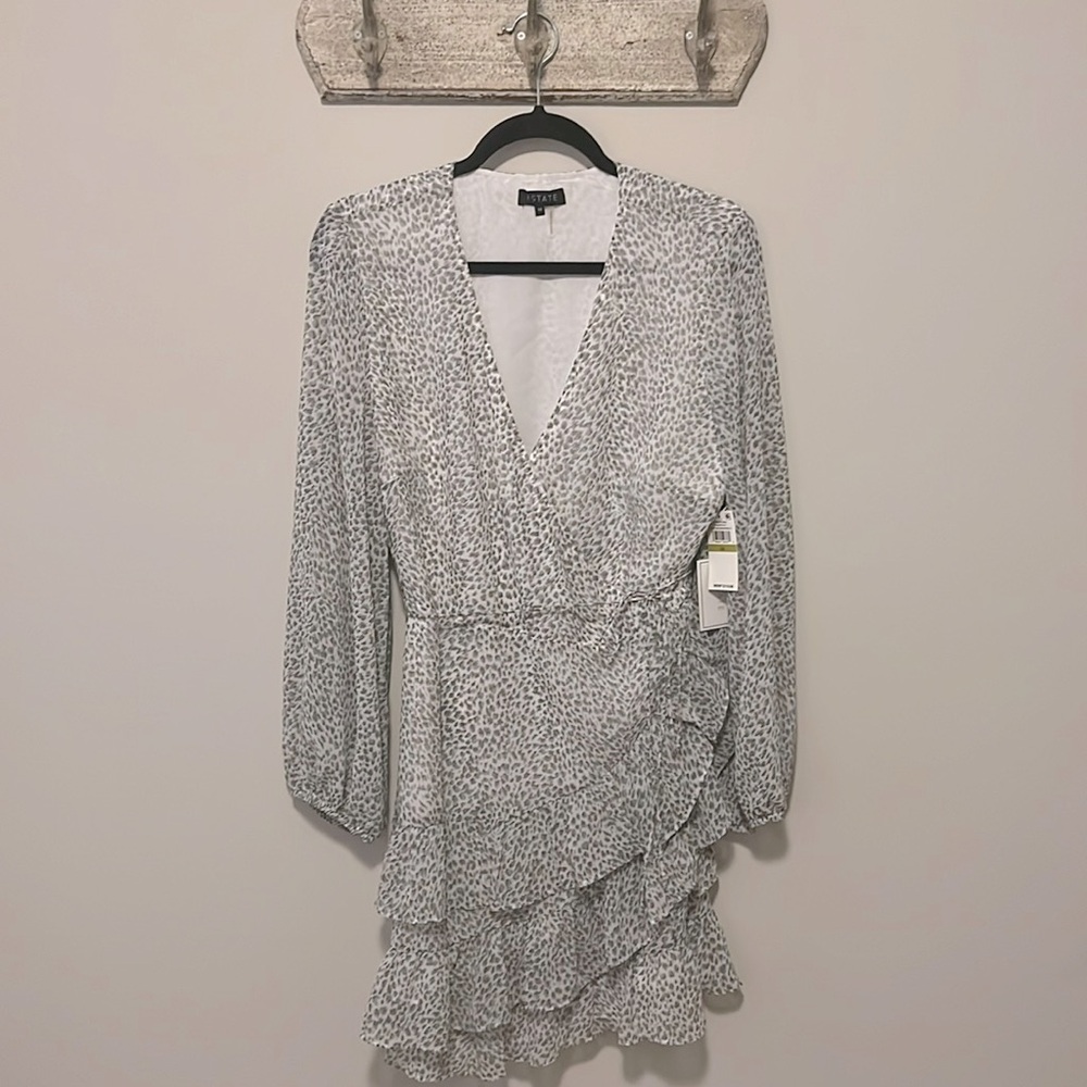 1. State Gray Leopard Print Wrap Dress, Size 14 BNWT